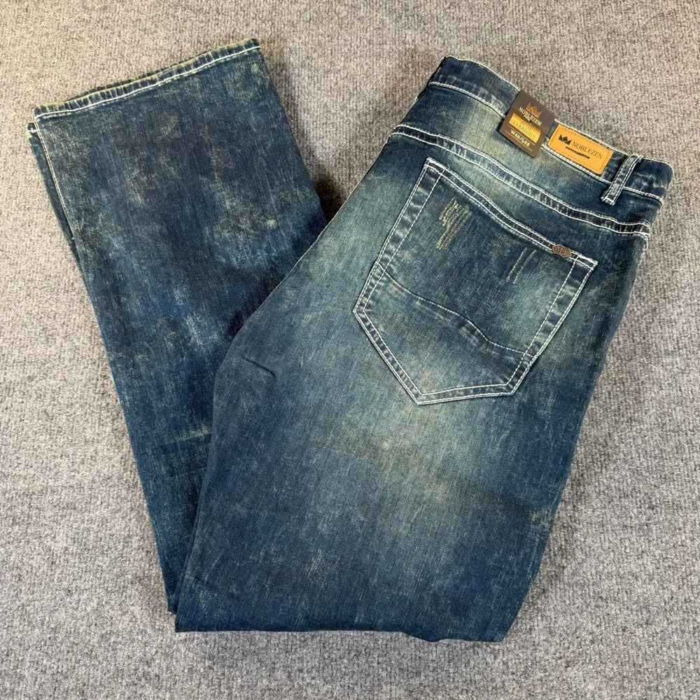 Noblezen Collection Mens Slim Straight Jeans Blue Distressed‎ W40 L32 NEW